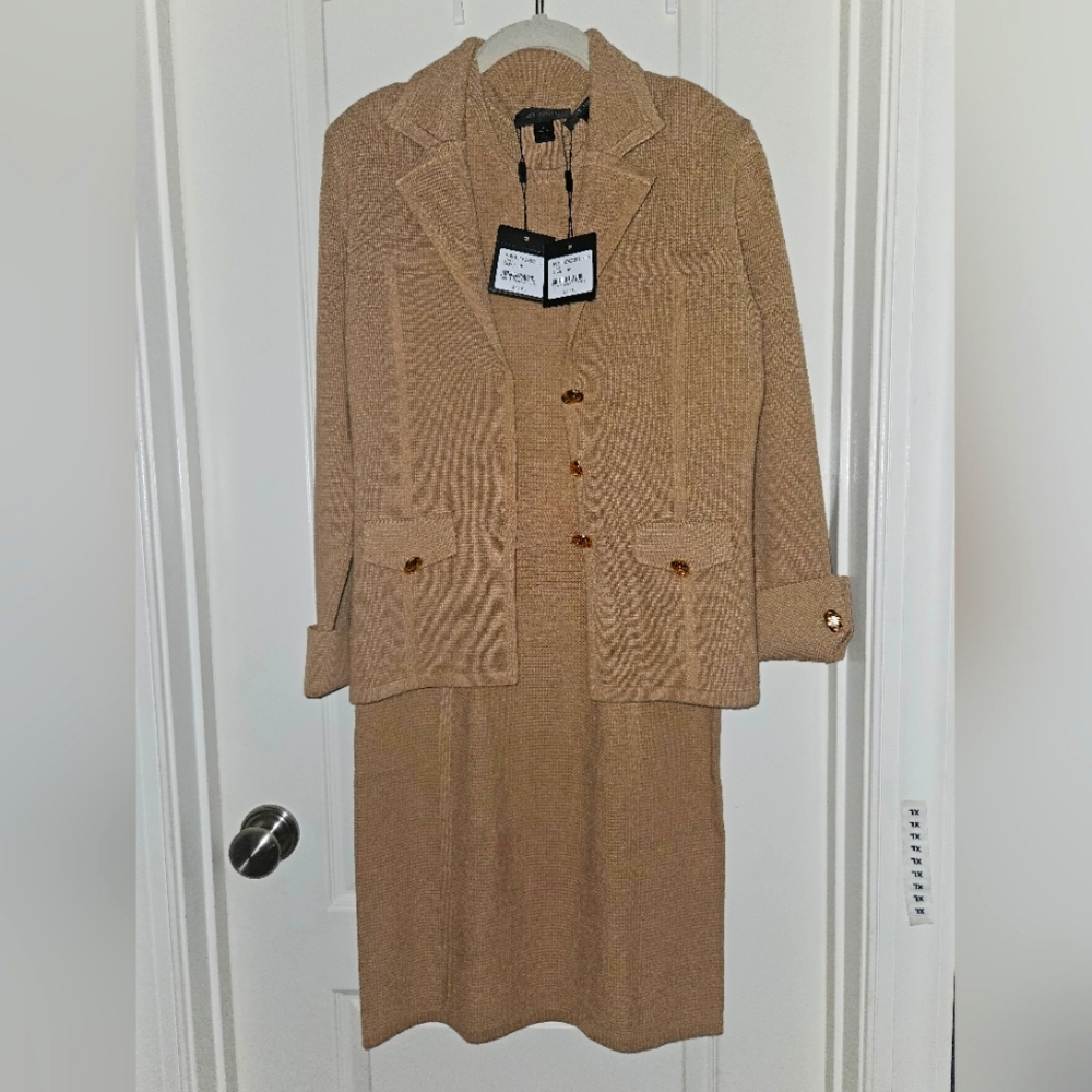 2 piece St. John's Knit Dress and Sweater Set (Tan)